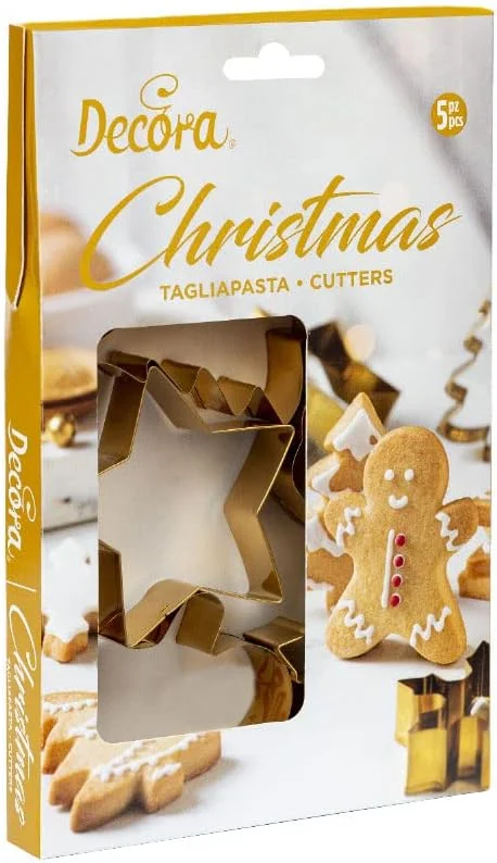 DECORA 0255410 Set of 5 Christmas Pasta in Golden Steel — Hogar y cocina