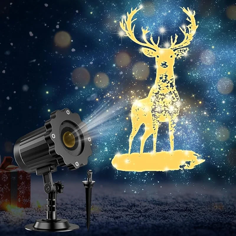 Nagudenfo Proyector de luces de Navidad dinámico 3D para interiores y exteriores, decoración de Navidad de reno, luces impermeables para ventana, techo, pared, patio, decoración de Navidad — Luces Navidad