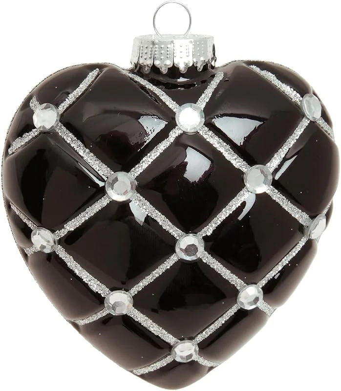 Krebs Glas Lauscha - Decoración navideña de cristal para árbol de Navidad, diseño de corazón con piedras de estrás, color: negro, tamaño: 10 cm aprox — Decoracion Navidad