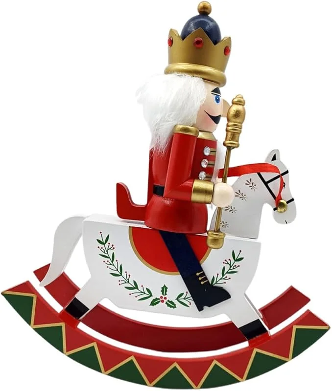 GATHINESS Figura de Cascanueces de Madera Soldado Rojo Caballo Mecedor — Decoracion Navidad