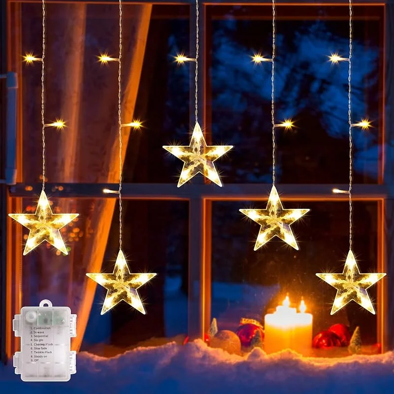 Visita la tienda de GlobaLink GlobaLink Luces Cortina Estrellas Ventana Navidad 36 LED, 0.88M — Decoracion Navidad