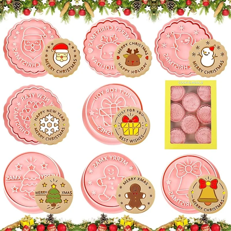 Lets Joy Cortadores de galletas de Navidad, 8 Piezas Moldes Galletas Navidad, Moldes para Galletas 3D, Molde Galletas para Niños, Cortador de Pastel de Galletas para Decorar Torta Dulces Galleta — Hogar y cocina