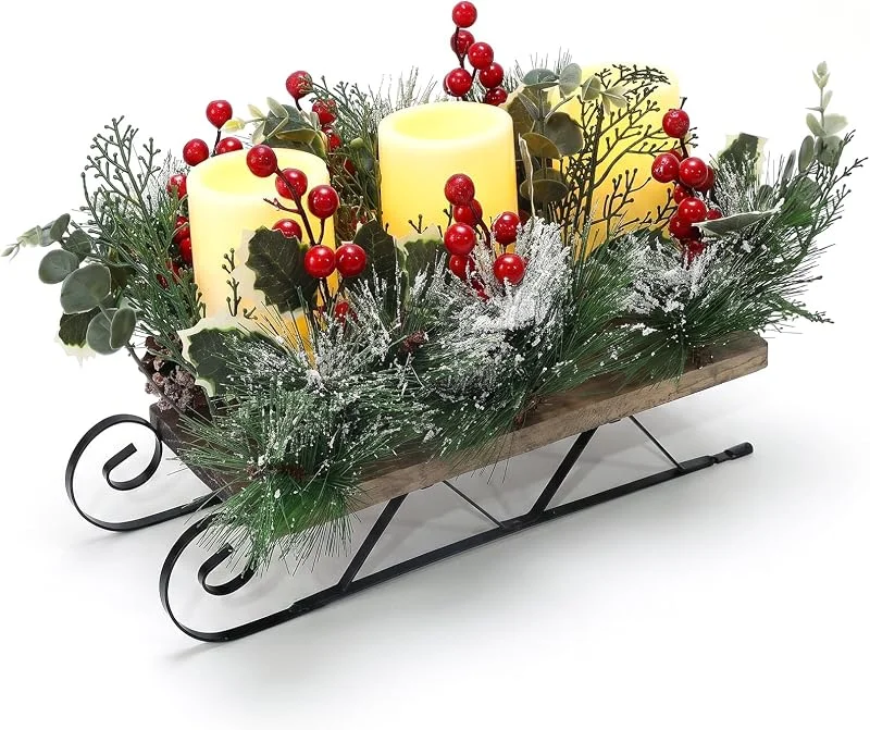 Visita la tienda de Ulinek Centro de Mesa Trineo Navidad sin Llama con Velas LED Artificiales — Decoracion Navidad