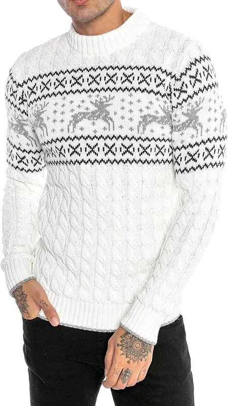 RED BRIDGE Suéter de punto para Hombres Estilo Noruego Jersey Slim-Fit Plait Reindeer — Ropa Navidad