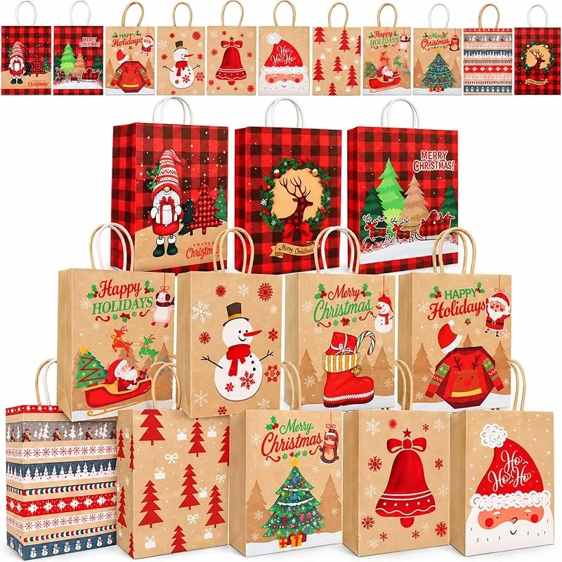 Avagiaforu Bolsa Regalo Navidad, 24 Piezas Bolsas de Regalo con Asa, 21 x 15 x 8 cm — Envoltorio regalo