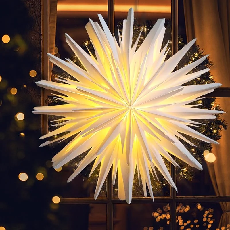 EANLOLY Estrella de Papel para Colgar, Estrella de Navidad iluminada, Estrellas Luminosas en 3D, decoración de Ventana, Color Blanco, diámetro de 45 cm — Decoracion Navidad