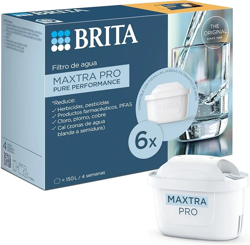 Visita la tienda de BRITA BRITA Cartucho Filtrante de Agua MAXTRA PRO Pure Performance (All-in-1) Pack 6, Recambio original para todas las jarras BRITA para agua de sabor puro - filtra PFAS, cloro, cal y metales — Vino y mesa festiva