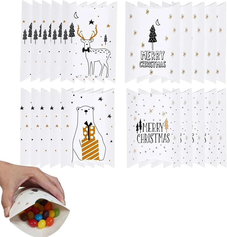 Sylkeov Set de 20 Cajas Elegantes para Dulces y Decoración Navideña, con Diseños Festivos de Oso, Reno, Árbol de Navidad y Luna, para Regalos y Intercambios Festivos en Celebraciones y Fiestas Especiales — Envoltorio regalo