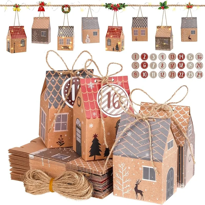 I LOVE MOM Calendario de Adviento para rellenar, calendario de Adviento, 24 cajas de regalo de fiestas navideñas colgadas o configuradas, decoración navideña DIY (casa navideña) — Envoltorio regalo