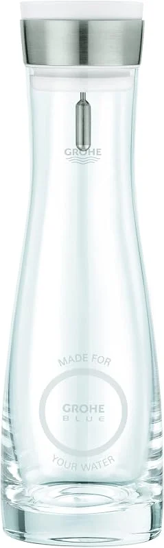 GROHE Blue - Botella de cristal con tapa, 40405001, Tapa de acero inoxidable con bloqueo de inclinación, Volumen 1, 0 litro — Vino y mesa festiva