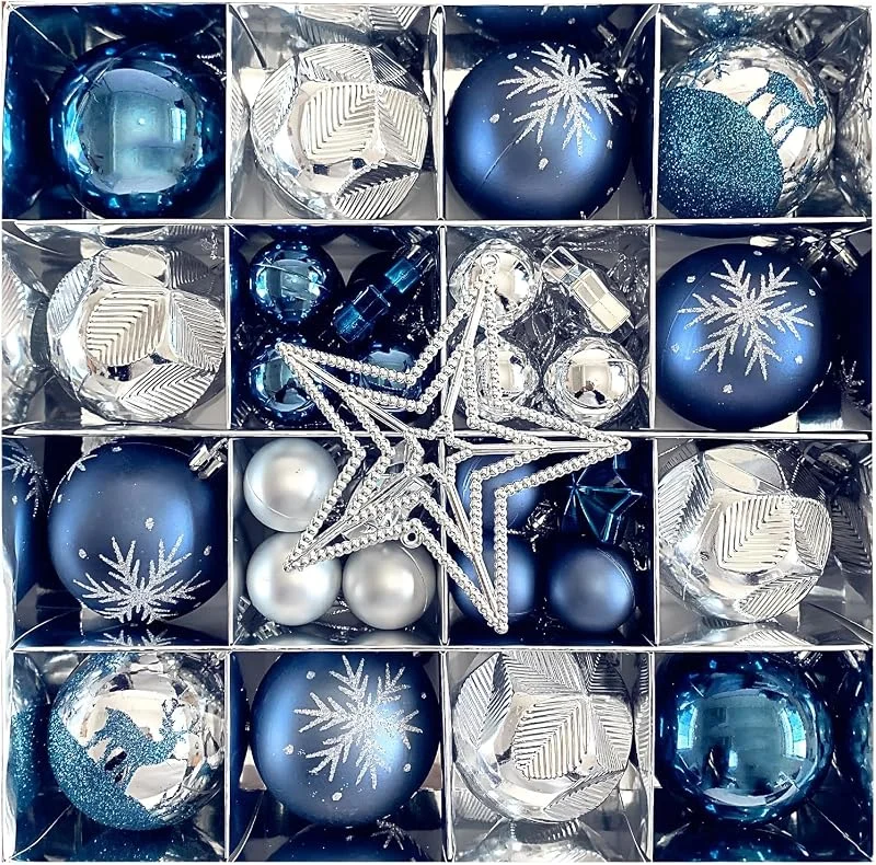 Hudiepan 45 Piezas Decoraciones para Árbol de Navidad Azul Plata — Decoracion Navidad