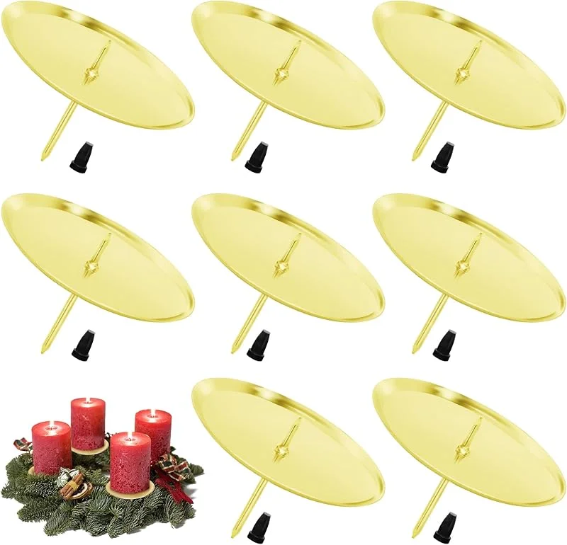 Chuner 8 soportes para velas de Adviento de metal con mandril de 6 cm, 2, 4 pulgadas, para decoración de coronas de Adviento, para decoración de Navidad o Adviento, color dorado — Adviento y mesa