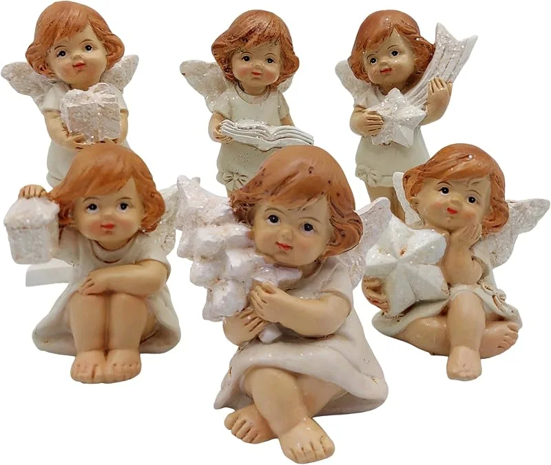 Visita la tienda de Logbuch-Verlag Ángeles navideños pequeños, 6 Unidades: decoración Navidad Interior con Estrella, árbol y Regalo, Adorno Mesa Invierno, Figuras Decorativas sentadas y de pie, 5–8 cm — Decoracion Navidad