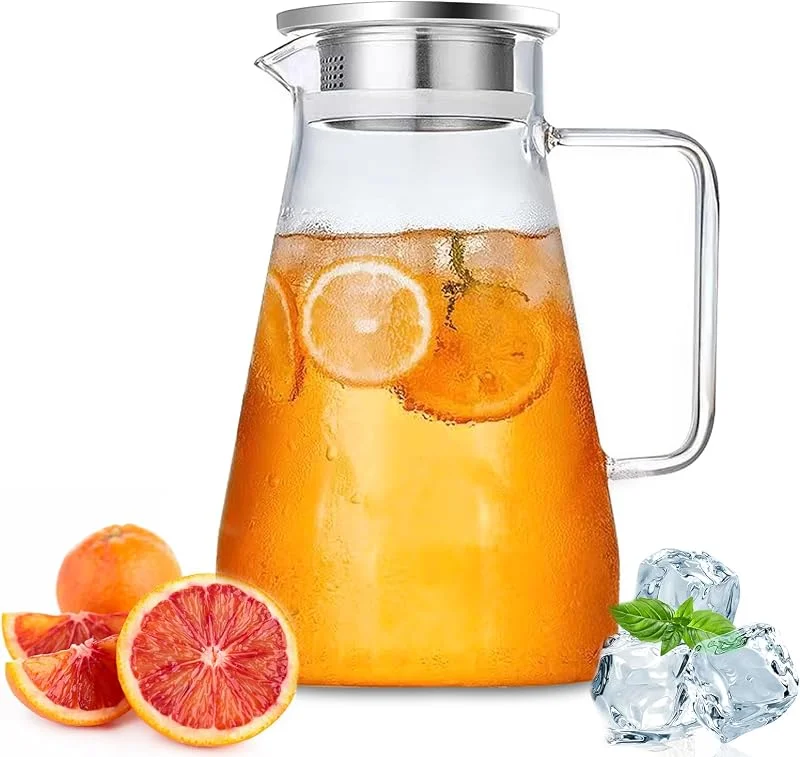 Nutabevrd 2.3L Jarras de Cristal con Tapa, Transparente y resistente al calor Botella fáciles de limpiar, para bebidas frías y calientes, fría Caliente té, café, Jugo, Jarra — Vino y mesa festiva