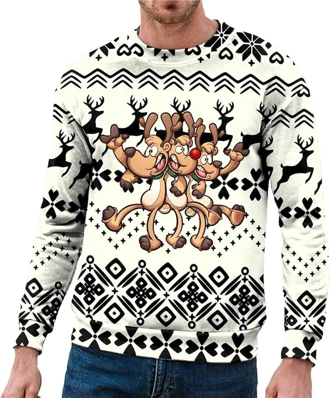 Generisch Jersey de Navidad para hombre de manga larga con estampado de reno divertido suéter de Navidad unisex Navidad suéter de invierno sin capucha estilo casual camiseta de Navidad — Ropa Navidad