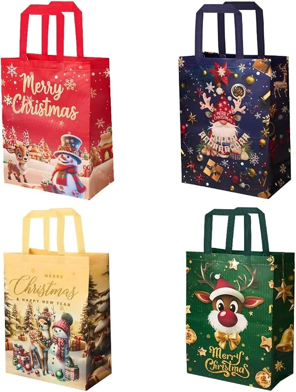 HJYODY Bolsas de regalo grandes con temática navideña: 4 unidades de 41 x 30 x 16 cm (16, 2 x 11, 8 x 6, 3 pulgadas). Bolsas de regalo de tela no tejida reutilizables para Navidad. Bolsas de compras — Envoltorio regalo