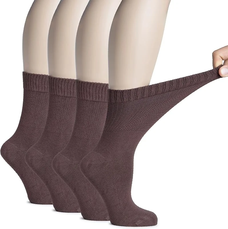 Visita la tienda de Hugh Ugoli Hugh Ugoli Calcetines Media Caña Mujer Diabéticas de Bambú, 4 Pares, Súper Suaves, Finos y Transpirables, Holgados para Tobillos Hinchados, Cintura Sin Presión y Punta Sin Costura, Talla: 36–39, 39–43 — Ropa Navidad