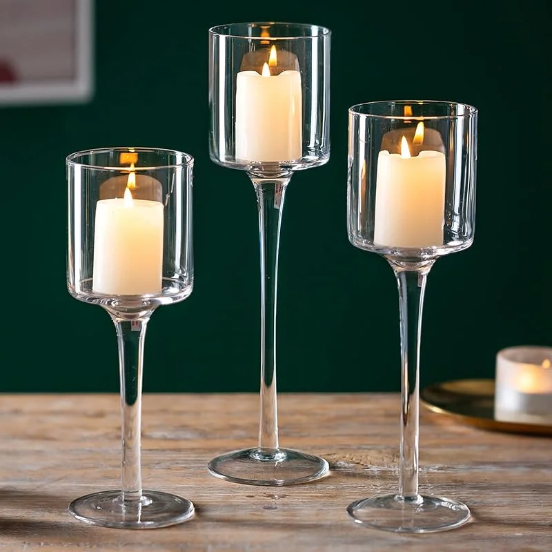 Visita la tienda de Sziqiqi Sziqiqi Portavelas de Velas Pequeñas de Vidrio, 3 Piezas Portavelas de Columna Elegante Candelabros Transparente, Velas para Candelabros Centro de Mesa para Regalos de Boda y Decoración Navideña — Cena a la luz de velas