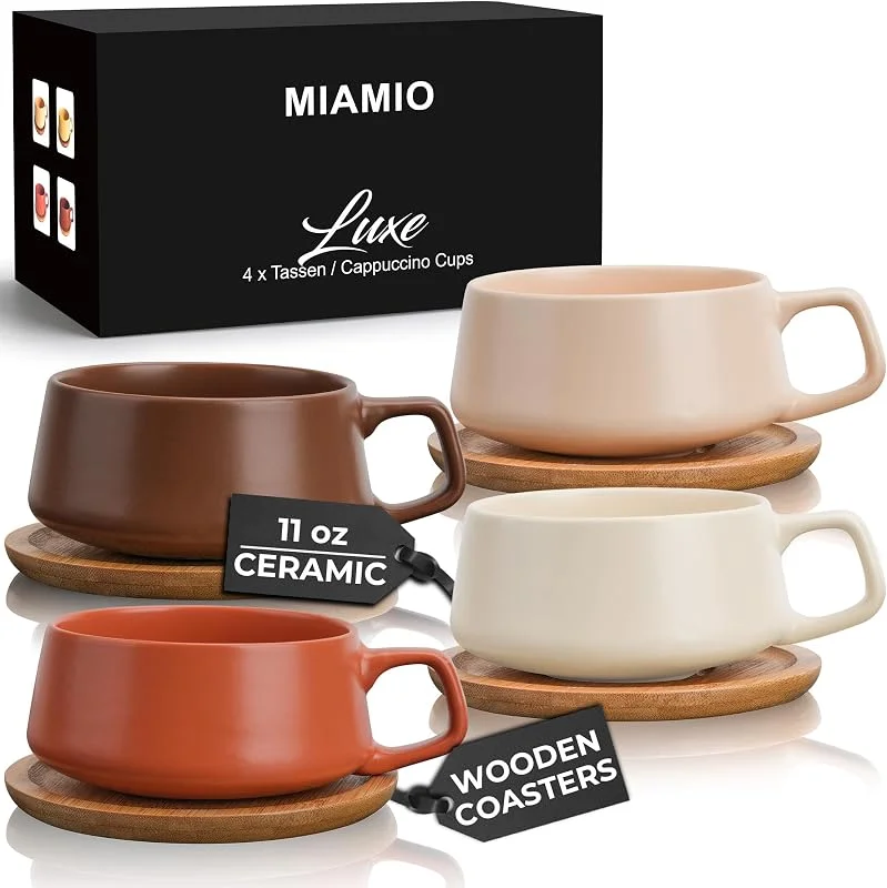 Visita la tienda de MIAMIO MIAMIO - Set 4 tazas capuchino de cerámica (4×280 ml) - Luxe (Beige) — Adviento y mesa