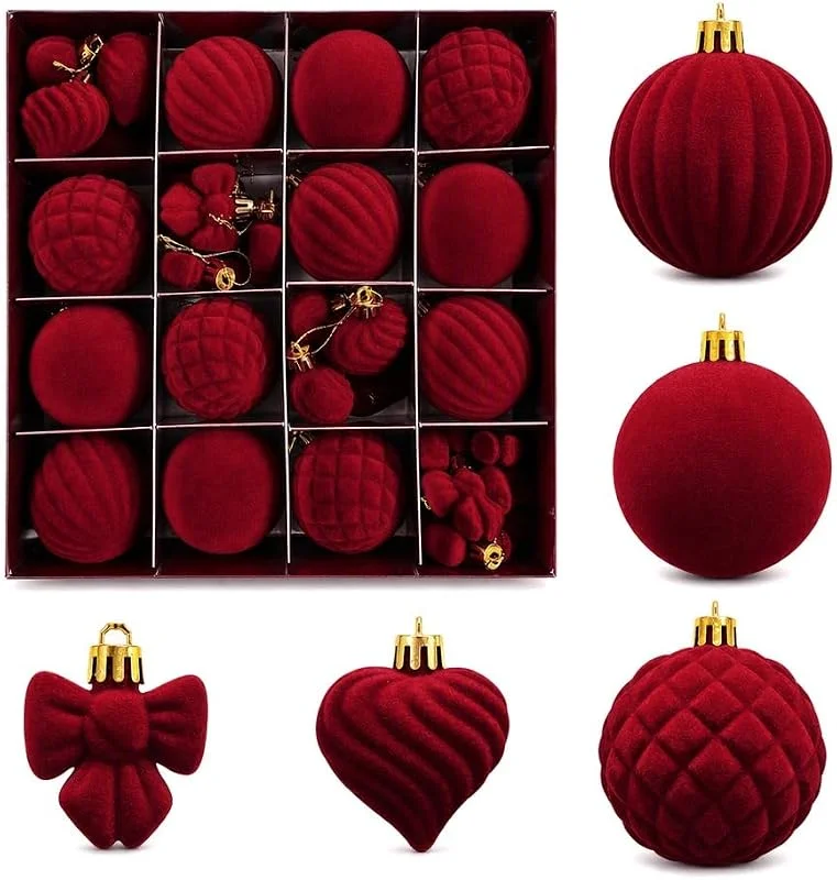 DiiWmme Juego de 32 bolas de Navidad de terciopelo, adornos de Navidad — Decoracion Navidad