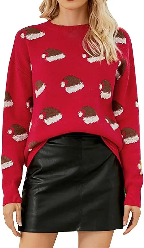 Generic HUIFUAO - Suéteres de Navidad para mujer, suéter de Navidad con estampado de Navidad, suéter de punto, suéter rojo para mujer — Ropa Navidad