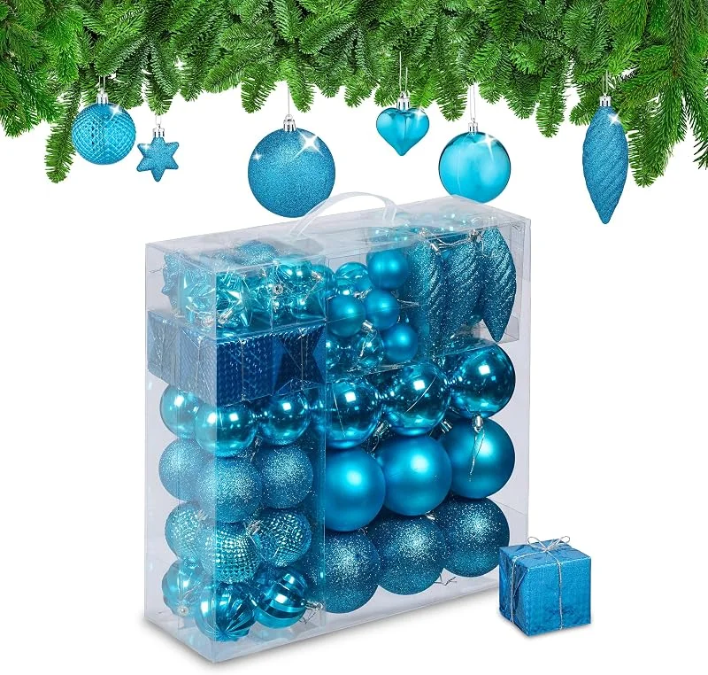Visita la tienda de Relaxdays Relaxdays Set 110 Bolas Árbol Navidad, Decoración Navideña Plástico, Adornos Colgantes, Espumillones, Petróleo — Decoracion Navidad