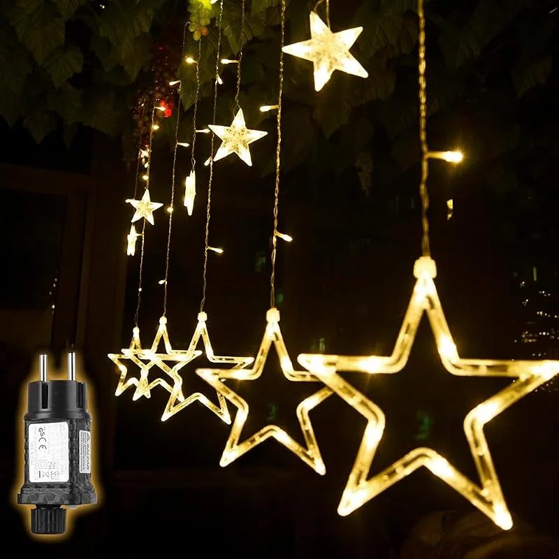 Visita la tienda de SALCAR SALCAR Cadena de luces LED de colores 2 * 1 metros, cortina 12 estrellas de colores para navidad, decoracion de fiestas, celebraciones, 8 programas de cambio de luz (luz cálida) — Decoracion Navidad