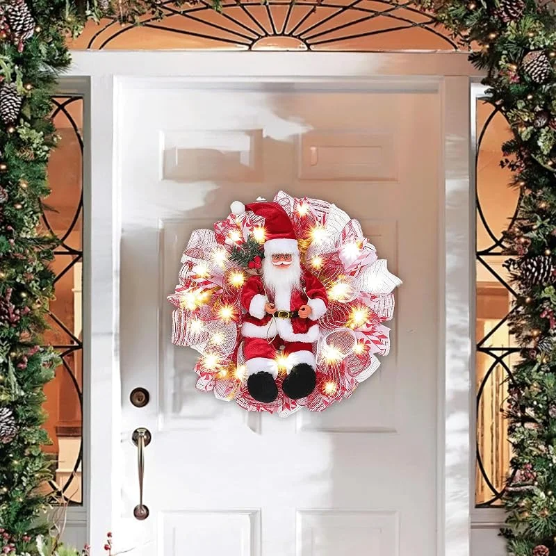 Visita la tienda de Les-Theresa Corona de Navidad de 55 cm de alto para puerta de casa, guirnalda de Navidad LED para puerta exterior, corona de puerta de Navidad, decoración colgante para puerta de casa, chimenea, árbol de Navidad — Decoracion Navidad