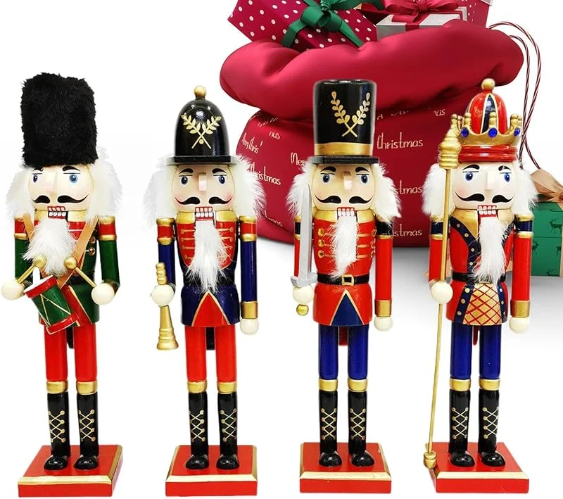 Generisch Figuras de cascanueces de Navidad 4 ejemplares Estatuas de madera de — Decoracion Navidad