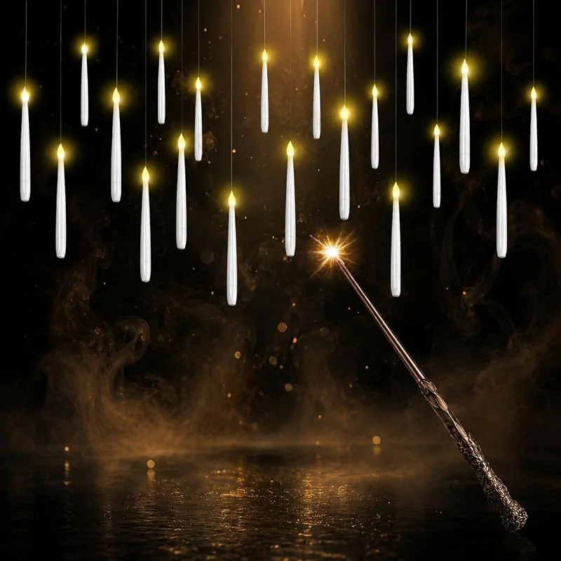 ALEIFLE Velas cónicas flotantes LED, 0, funciona con pilas, luz cálida parpadeante con control remoto (10 unidades) — Luces Navidad