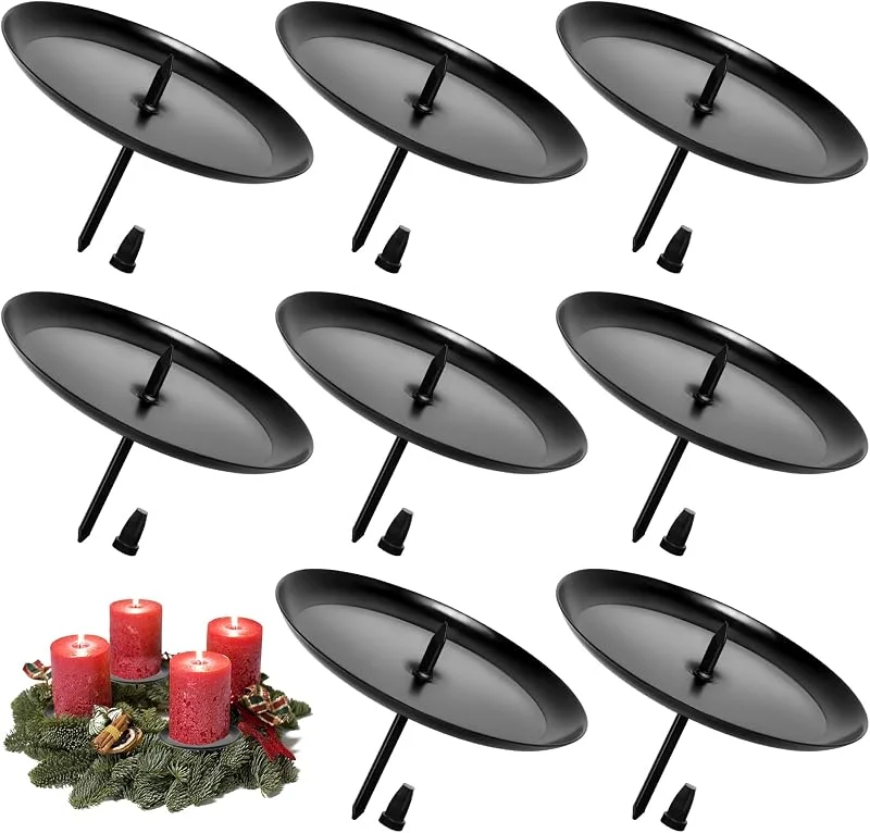 Chuner 8 Soportes para Velas de Adviento, portavelas de Metal con Mandril, Negro, diámetro de 6 cm, 2, 4 Pulgadas, portavelas para decoración de Corona de Adviento, Navidad, Velas de Adviento — Adviento y mesa