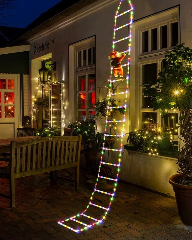 Visita la tienda de Geemoo Geemoo 3 M Guirnalda Luces de Navidad Con 338 LED Escalera Con Papá Noel, Temporizador, 8 Modos, Decoración Interior Exterior Para Fiestas, Casa, Balcón, Árbol (Colores) — Luces Navidad