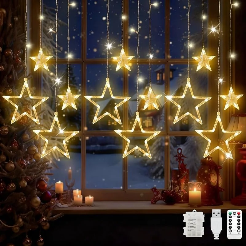Visita la tienda de Lypumso Lypumso Cortina de Luces Estrellas, 3.5M Luces de Navidad LED 8 Modos con Función Timer, 126LEDs Guirnalda Luminosa Batería, USB IP44, para Decoracion Navidad Interior Exterior, Ventana, Balcón, Fiesta