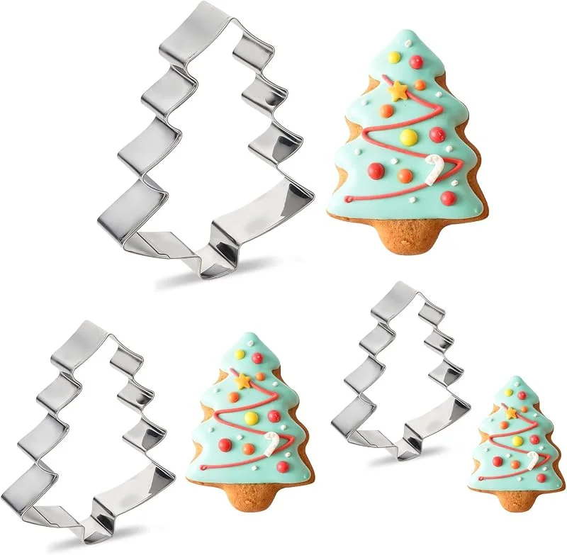 JIYIN Juego de 3 cortadores de galletas de árbol de Navidad, de acero inoxidable, para Navidad, arcilla, pastelería, fondant, galletas, fondant, 3 tamaños — Hogar y cocina