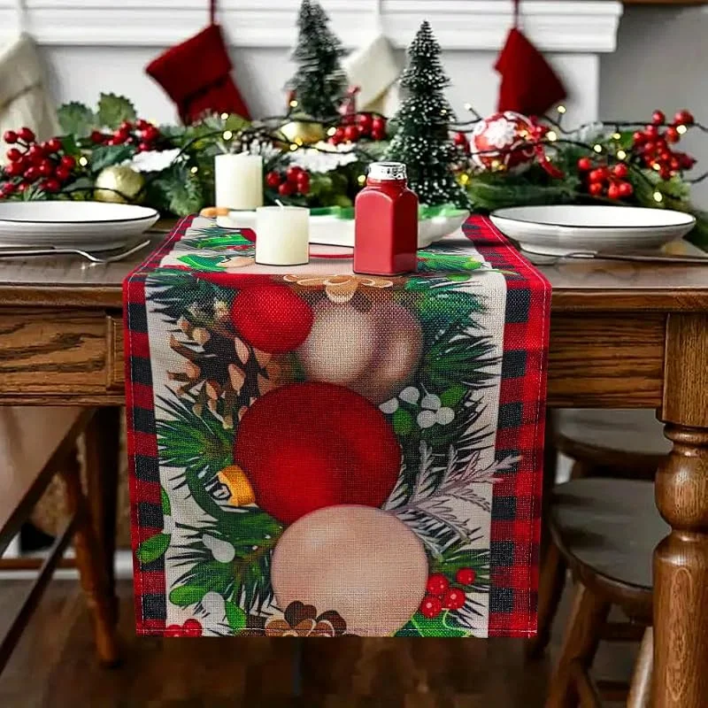 AUAUY Camino de Mesa Navidad, Decoración Mesa Navidad, Bola de Arbol de Navidad Camino Mesa, Camino Mesa Navidad Decoración Cocina Mesa para Fiesta en el Hogar al Aire Libre en Interiores 33x183cm — Hogar y cocina