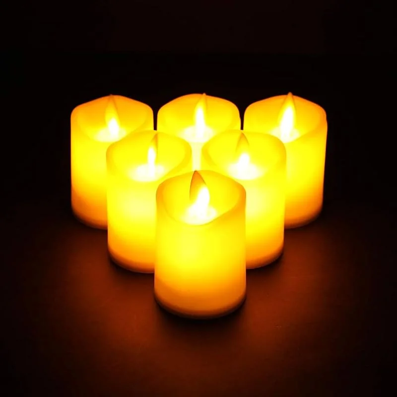 Visita la tienda de JHY DESIGN JHY DESIGN Set de 6 velas de 5x7 cm, velas parpadeantes sin llama, velas de plástico con llamas LED danzantes eléctricas para faroles, hogar, fiestas, bodas — Cena a la luz de velas