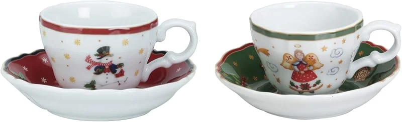 Kasanova Juego de Tazas de Té de Navidad de Porcelana, 2 Piezas Multicolor — Adviento y mesa