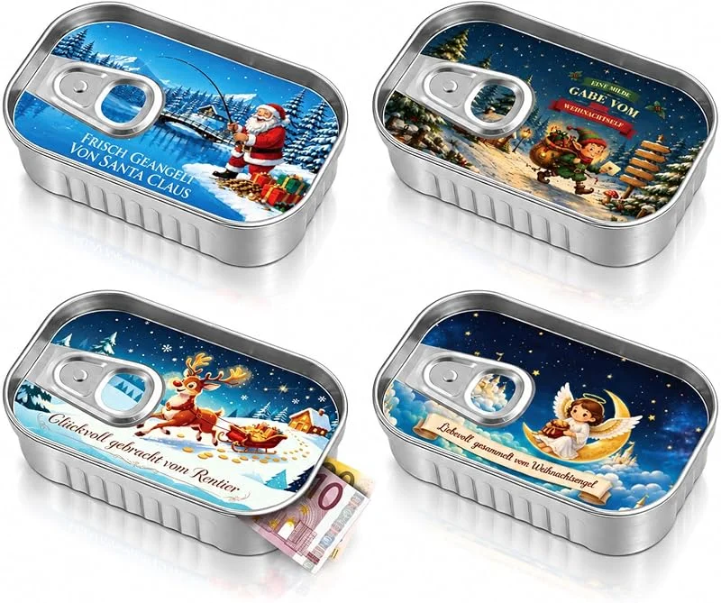 Dalimee Juego de 4 cajas de regalo de Navidad para dinero de Navidad, incluye pegatinas para mensaje individual, regalos de dinero para X-Mas, Papá Noel, amigo invisible — Envoltorio regalo