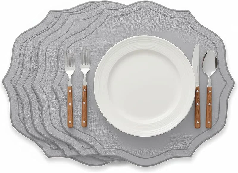 komforbaa Juego de 4 Lino Redondo Manteles Individuales, Tejido Ondulado Bordado, Lavable Reutilizable Resistente y sin Arrugas para Comedor y Hogar 39 cm Gris — Hogar y cocina