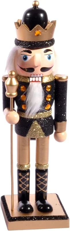 Visita la tienda de Ciao Ciao Christmas Nutcracker Toy Soldier King with Scepter (24cm) Wooden Glittery Decoration, Black, Gold — Decoracion Navidad