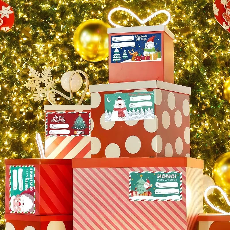 500 hojas de calcomanías de Feliz Navidad, etiquetas de regalo de Navidad, etiquetas de regalo de papel de regalo para decoración de Navidad, etiquetas de regalo de vacaciones, decoraciones de fiesta — Envoltorio regalo