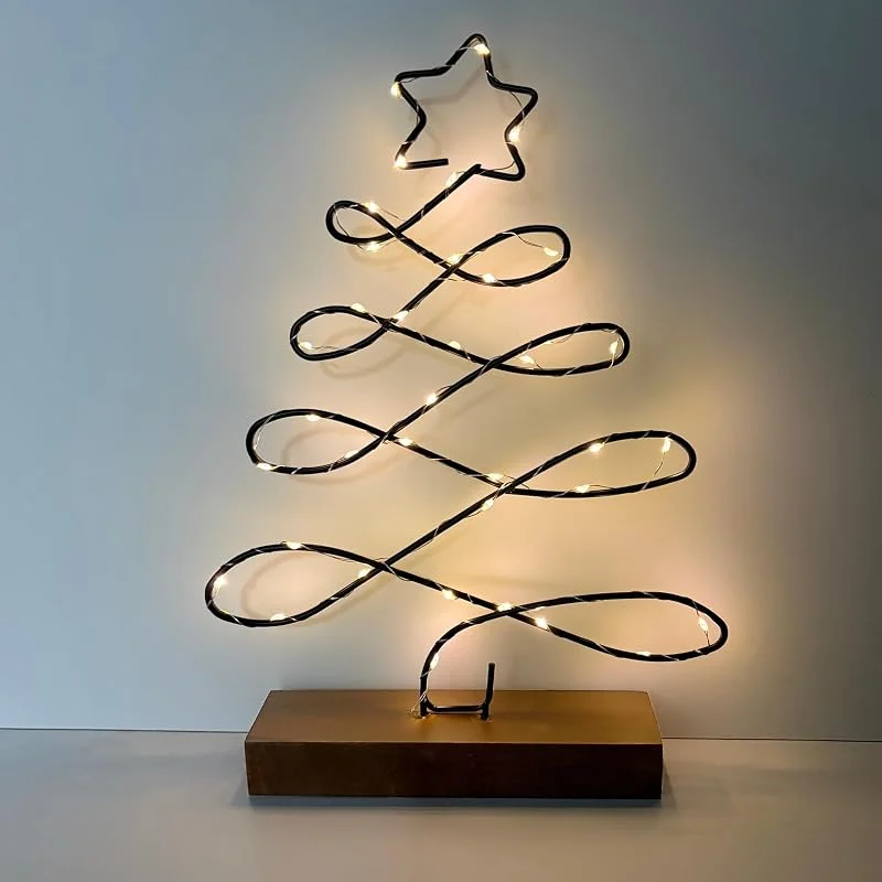 Beafaeur Arbol Luces LED Navidad, Arbol de Navidad LED con Base Madera & Minutero — Decoracion Navidad