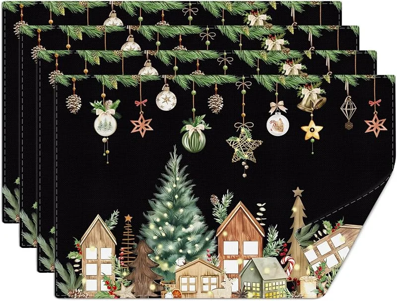 Visita la tienda de comfoyar comfoyar Juego de 4 Manteles Individuales CabañA Navidad, Salvamanteles Individuales de Manteles Lavables Estrella áRbol Navidad Lino para Cocina Comedor, Fiestas y Decoración de Mesa 30x45cm — Hogar y cocina