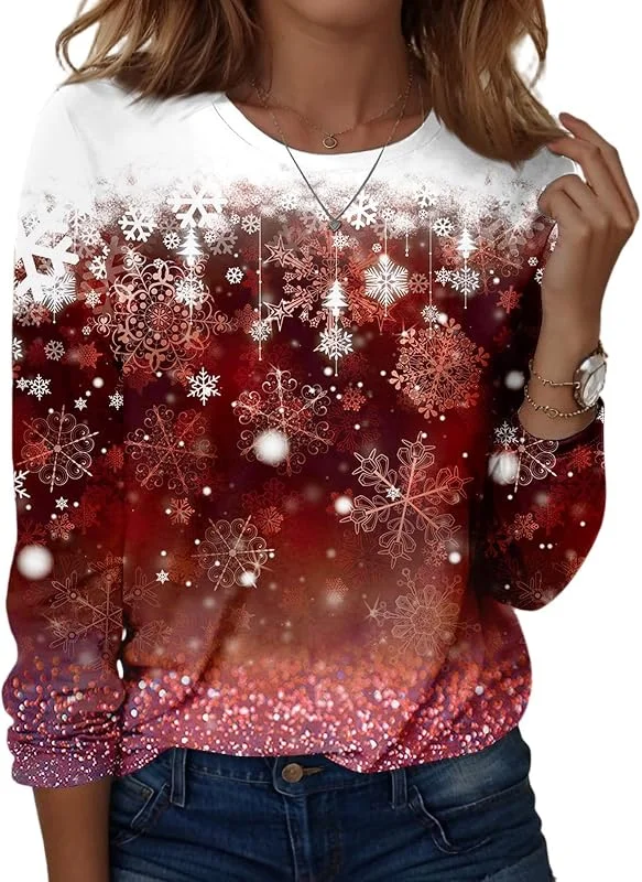 TOFOTL Camisetas Navideñas Mujer Elegante Basica Navidad Ropa Oversize Adorable — Ropa Navidad