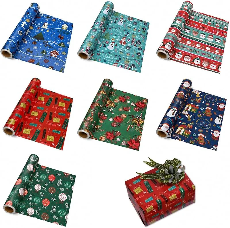 MFCGHXR 7 Hojas de Papel de Regalo, Papel de Regalo Reciclado de Papel Plegado de Navidad de 70 * 50Cm para Envolver Regalos, Envoltorio de Regalos — Envoltorio regalo