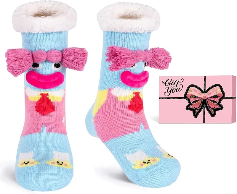 HERYEBING Calcetines Navidad Termicos Antideslizantes Mujer con Caja de regalo, Cálido Invierno Divertidos Pantuflas Andar por Casa — Decoracion Navidad