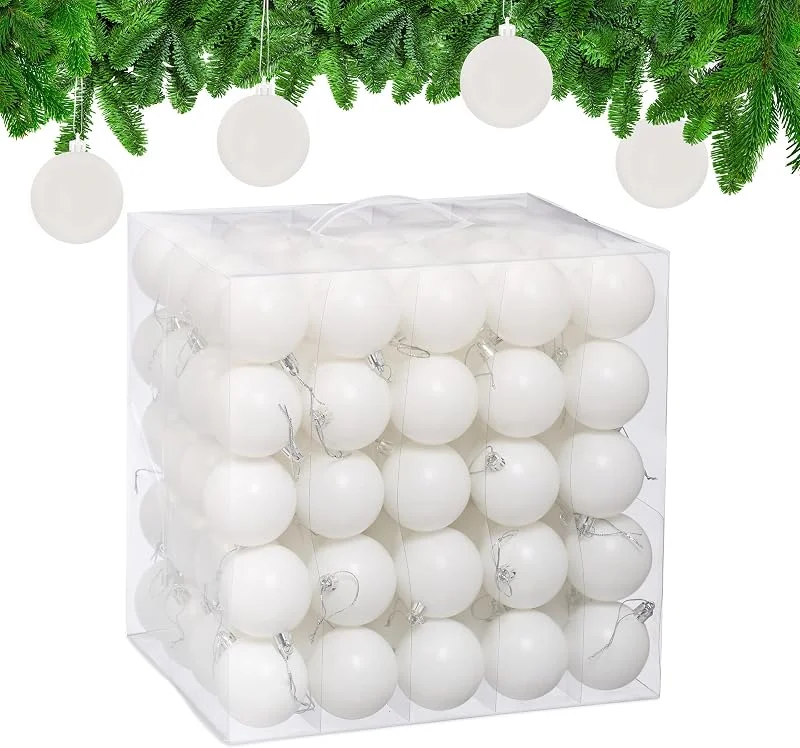 Visita la tienda de Relaxdays Relaxdays Bolas Árbol Navidad, Set 100, Plástico, Diseño en Mate, 6 cm, Adornos Navideños, Decoración Natal, Blanco — Decoracion Navidad