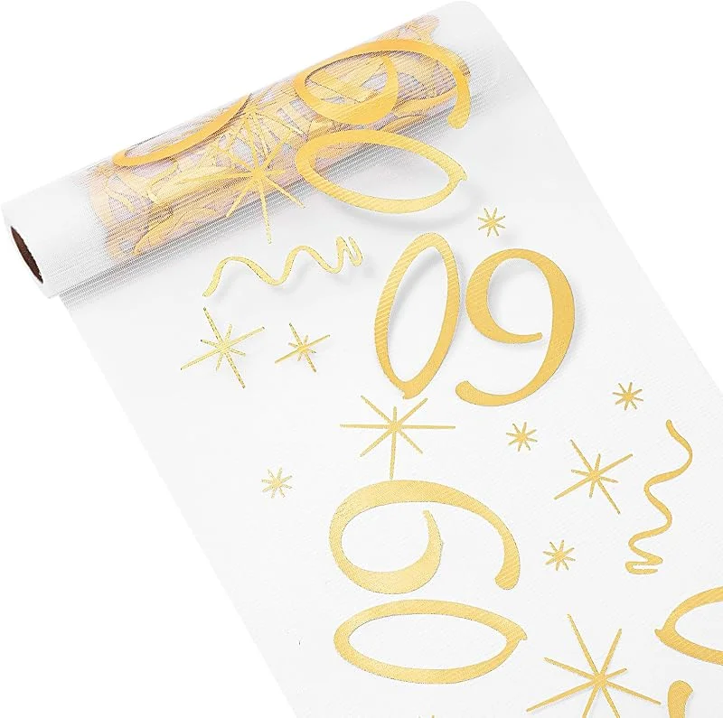 OSDUE Camino de Mesa Dorado, 10m x 28cm Decoración de Mesa para 60 Años, Camino de Mesa Dorado de Tul para Cumpleaños para Decoración, Boda, Fiesta, Vacaciones, Aniversario — Hogar y cocina