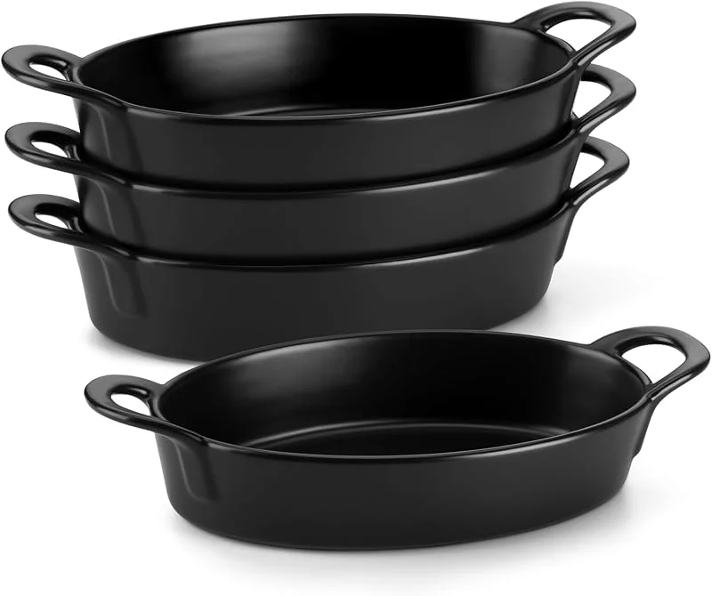 Visita la tienda de MALACASA MALACASA Serie BAKE, Juego de 4 Bandeja Horno Ceramica Ovaladas, 670ml Fuente para Horno Pastelería con Asas, Plato Hornear Ceramica para Lasañas, Pasteles, Tapas y Más - 20, 7cm(Negro） — Hogar y cocina