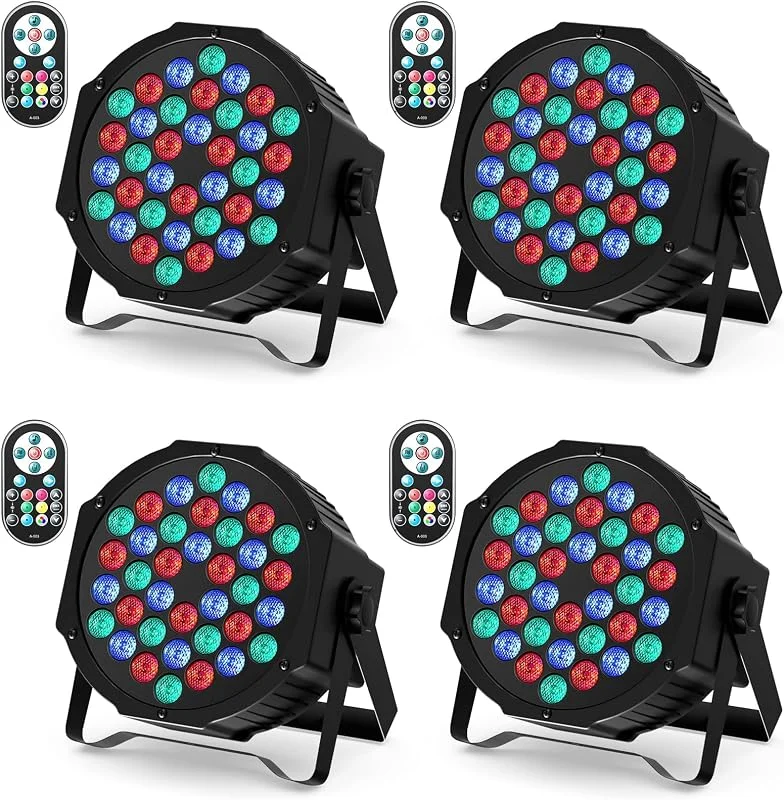 U`King 4 Piezas Foco Par LED, RGB 36 LED Luces Escenario con Control Remoto y Modo de Activación de Sonido, Luz de Discoteca para Fiestas Navidad DJ Bar — Luces Navidad